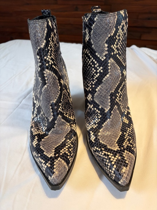 Marc Fisher Shoes - Marc Fisher Snake-Print Pointed Ankle Boots - Black & Gray